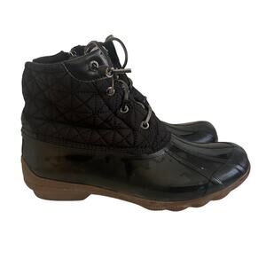 Sperry Saltwater Black Diamond Quilted Shiny Duck Boots Size. 9.5